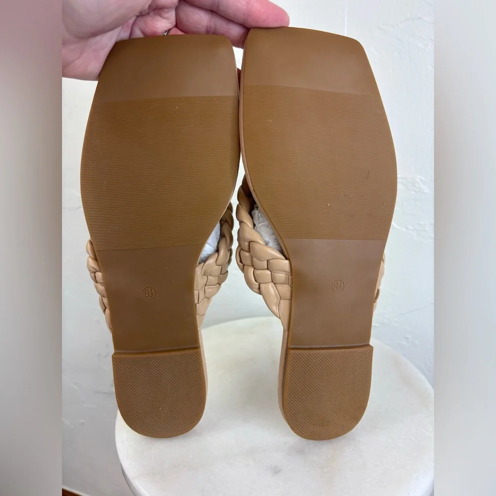 NEW Y2K Women's Braided Thong Sandal Shoe Neutral Square Toe Slip On‎ Tan 8.5